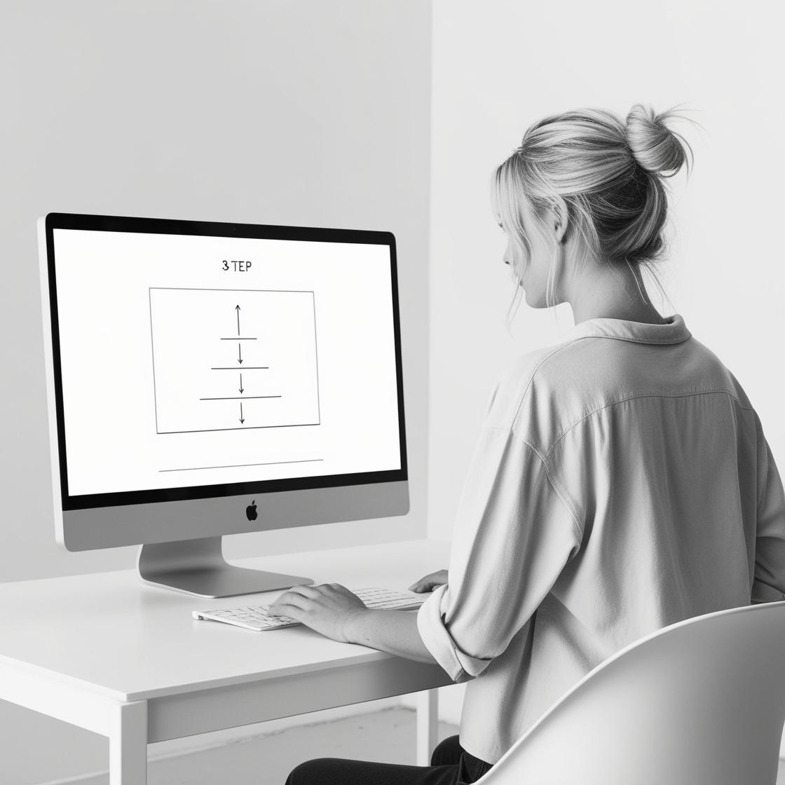 Femme blonde derrière un ordinateur la la facilité et le processus personnalisé d’Only One Office