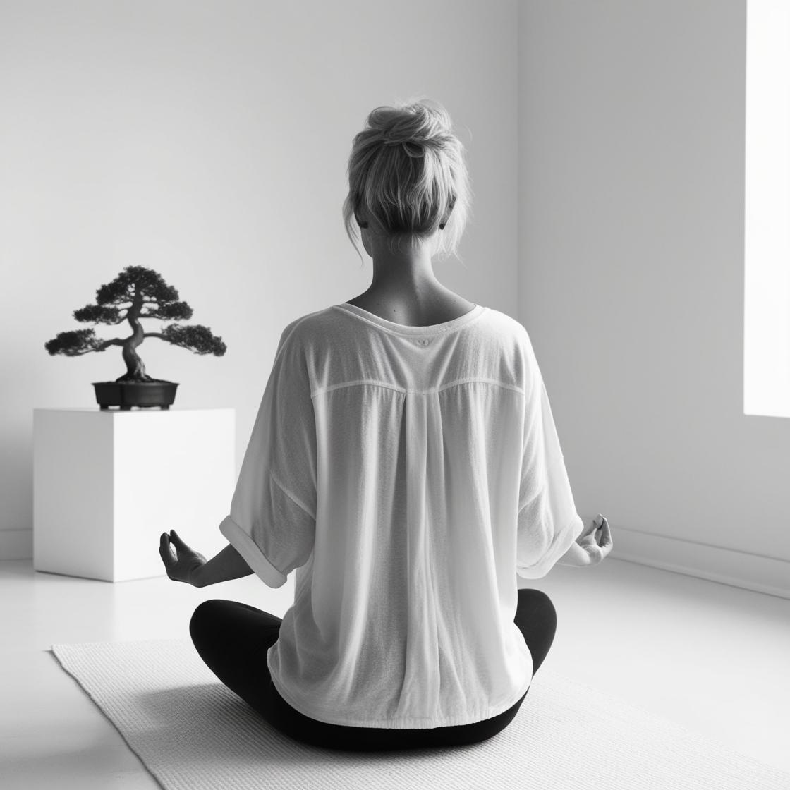Femme blonde en position de yoga illustrant la sérénité et la facilité d'un pack tout compris